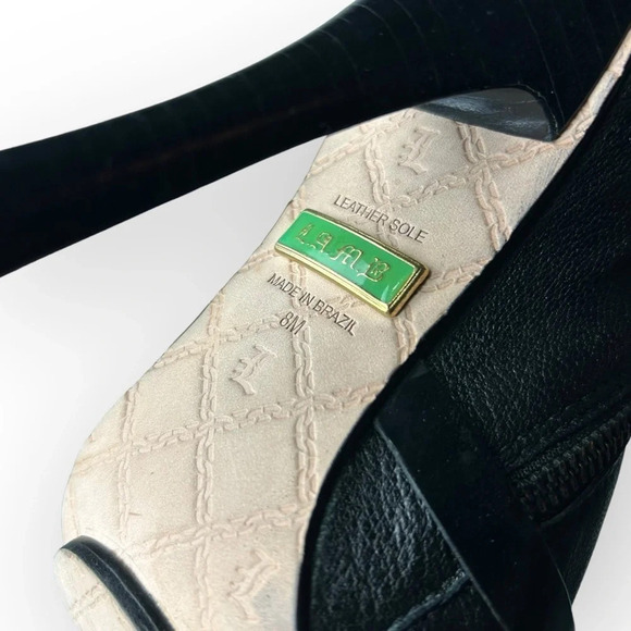 L.A.M.B Black Leather  Peep Toe Ankle Booties 8 - Picture 9 of 9